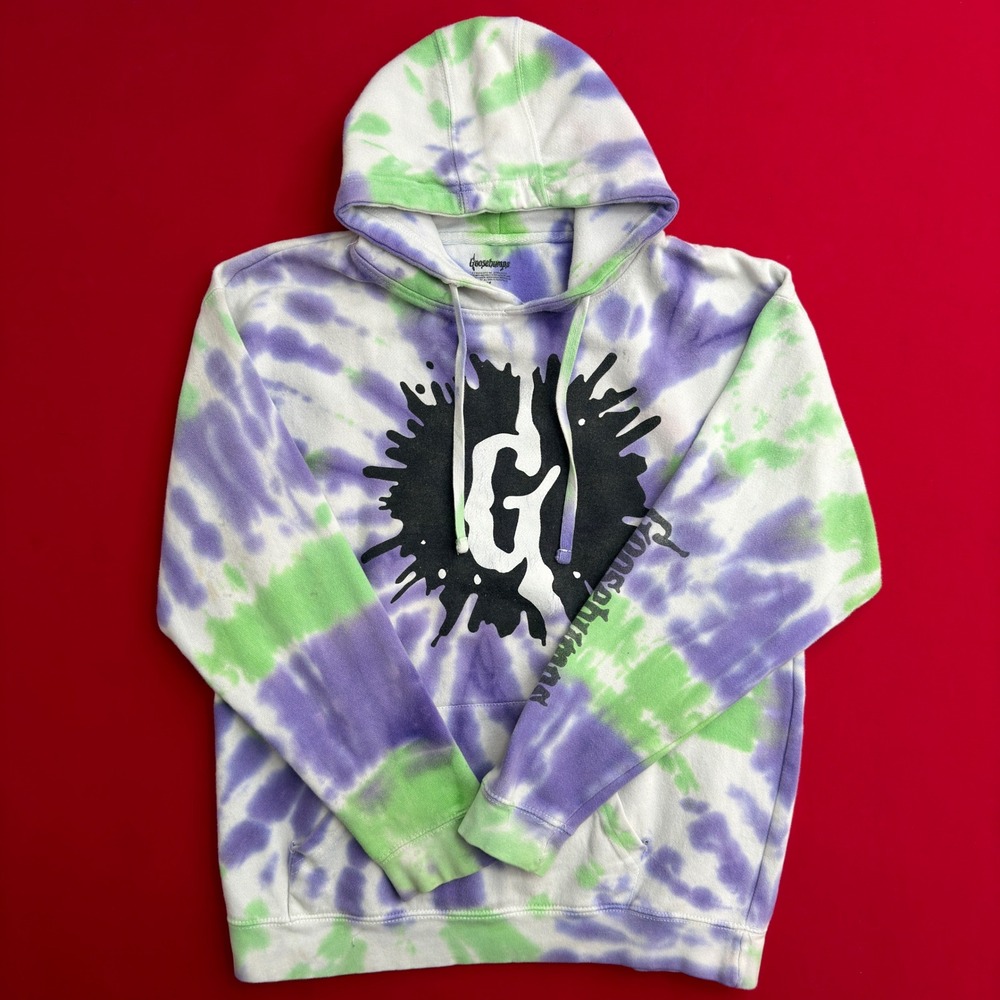 Goosebumps Tie Dye Hoodie Purple Green Graphic Splatter Logo Mens Medium